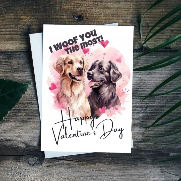 Printable Golden Retriever Love Valentine's Card I Woof You The Most