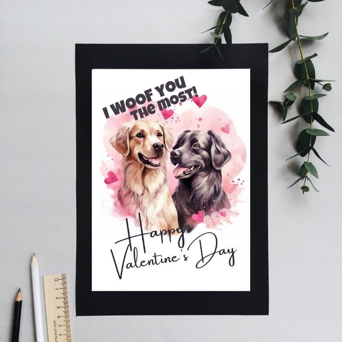 Printable Golden Retriever Love Valentine's Card I Woof You The Most