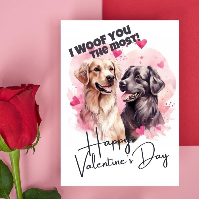 Printable Golden Retriever Love Valentine's Card I Woof You The Most