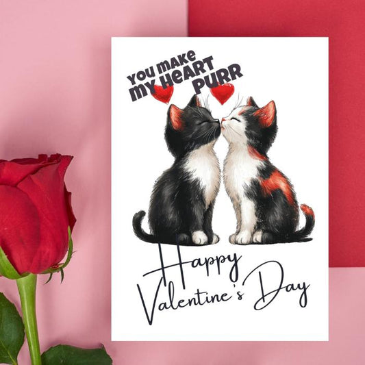 Printable Cat Valentine's Card - You Make My Heat Purr