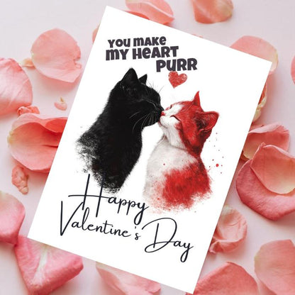 Black Cat Printable Valentine's Card  - You Make My Heart Purr