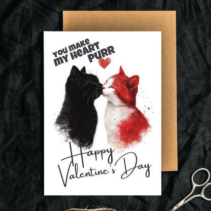 Black Cat Printable Valentine's Card  - You Make My Heart Purr