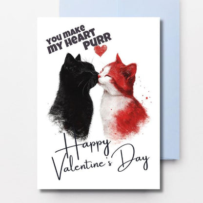 Black Cat Printable Valentine's Card  - You Make My Heart Purr