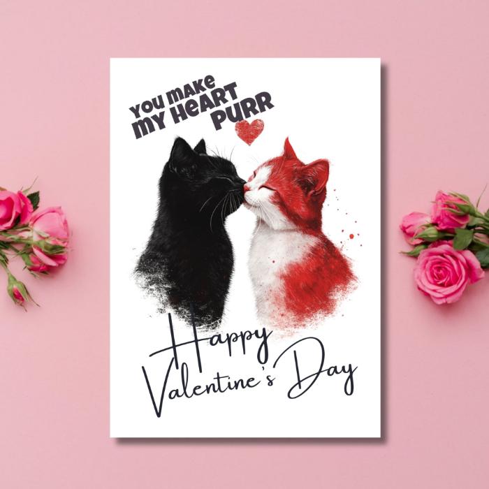 Black Cat Printable Valentine's Card  - You Make My Heart Purr