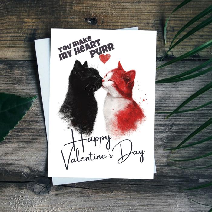 Black Cat Printable Valentine's Card  - You Make My Heart Purr