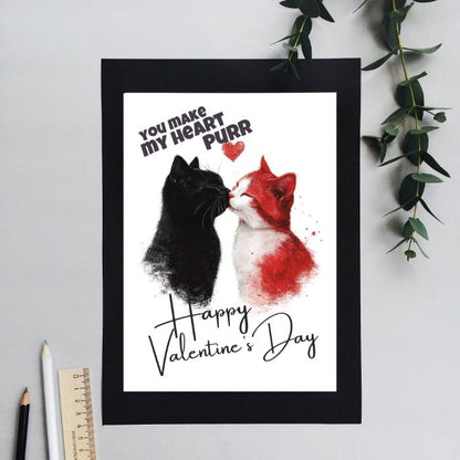 Black Cat Printable Valentine's Card  - You Make My Heart Purr