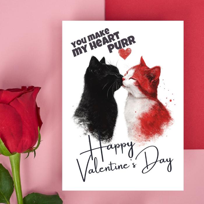 Black Cat Printable Valentine's Card  - You Make My Heart Purr