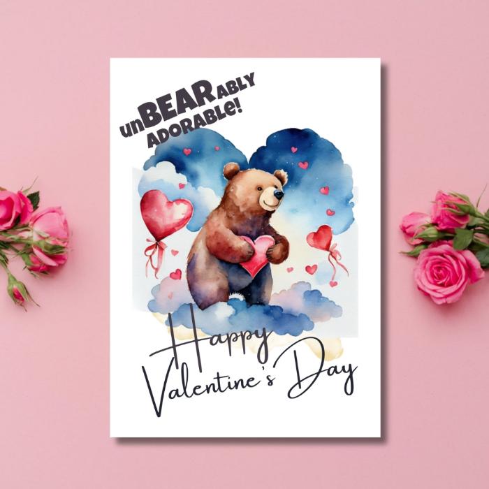 Printable Brown Bear Valentine's Card UnBEARably Adorable