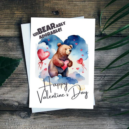 Printable Brown Bear Valentine's Card UnBEARably Adorable