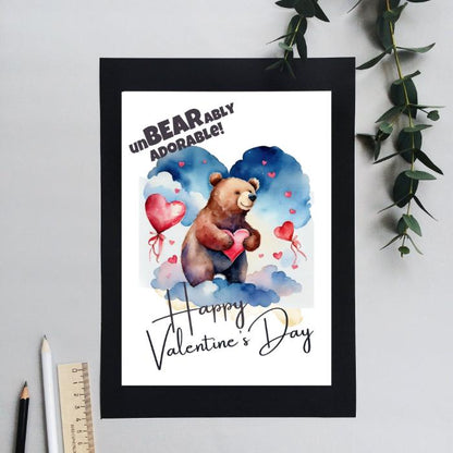 Printable Brown Bear Valentine's Card UnBEARably Adorable