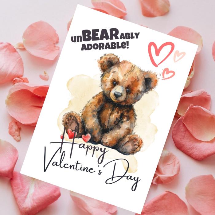 Teddy Bear Printable Valentine's Card UnBEARably Adorable