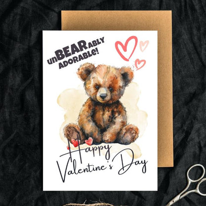 Teddy Bear Printable Valentine's Card UnBEARably Adorable