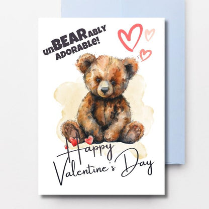 Teddy Bear Printable Valentine's Card UnBEARably Adorable