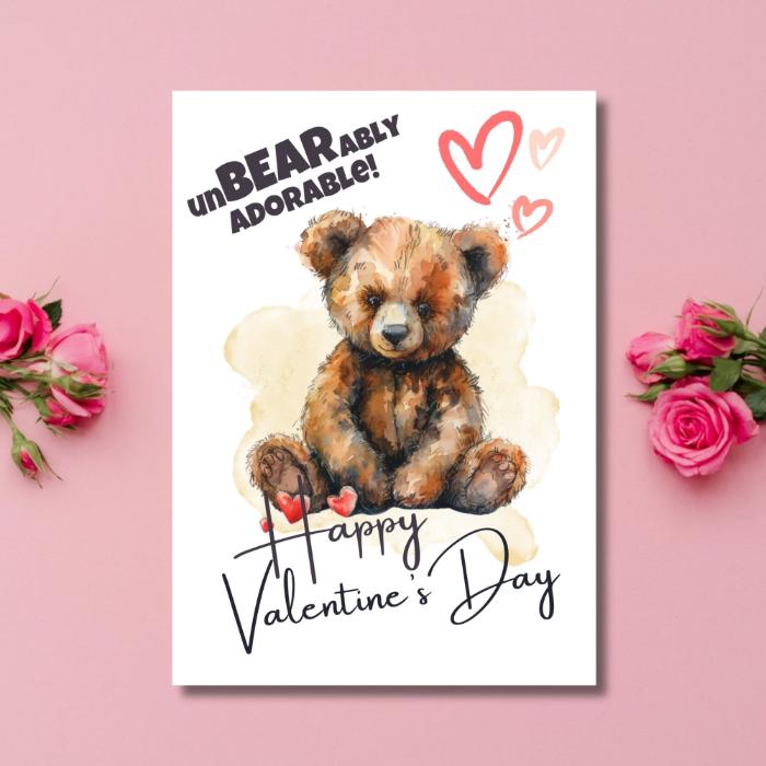 Teddy Bear Printable Valentine's Card UnBEARably Adorable