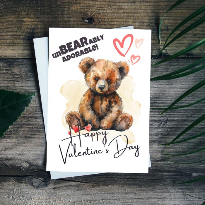 Teddy Bear Printable Valentine's Card UnBEARably Adorable