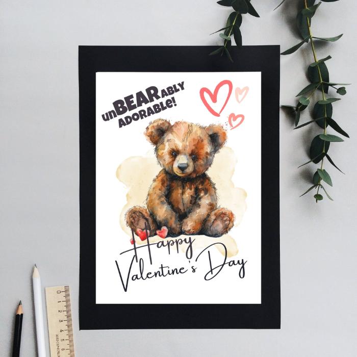 Teddy Bear Printable Valentine's Card UnBEARably Adorable