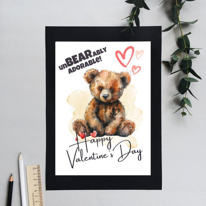 Teddy Bear Printable Valentine's Card UnBEARably Adorable