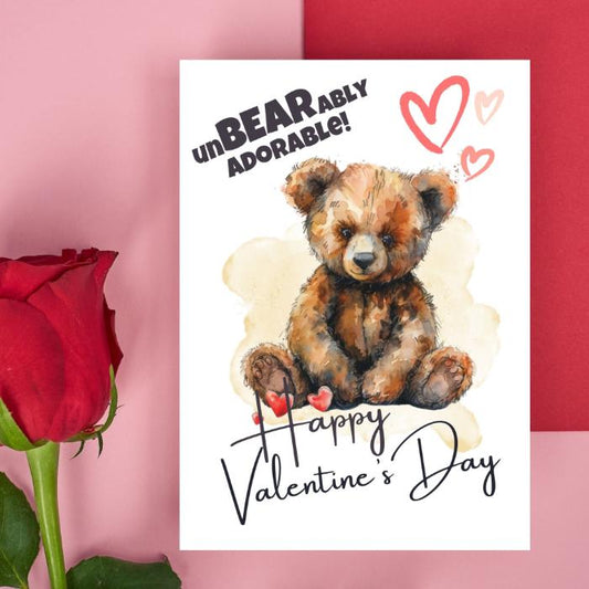 Teddy Bear Printable Valentine's Card UnBEARably Adorable