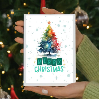 Printable Christmas Tree Card Rainbow Watercolor