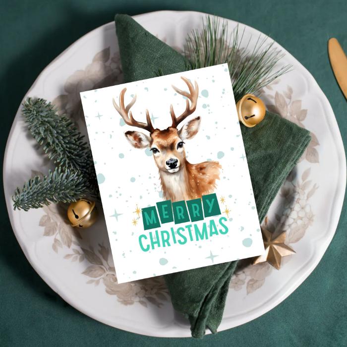 Printable Reindeer Christmas Card 5x7 Merry Christmas