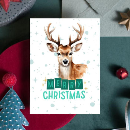 Printable Reindeer Christmas Card 5x7 Merry Christmas