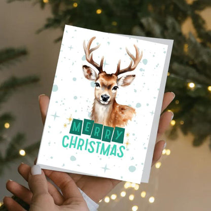 Printable Reindeer Christmas Card 5x7 Merry Christmas