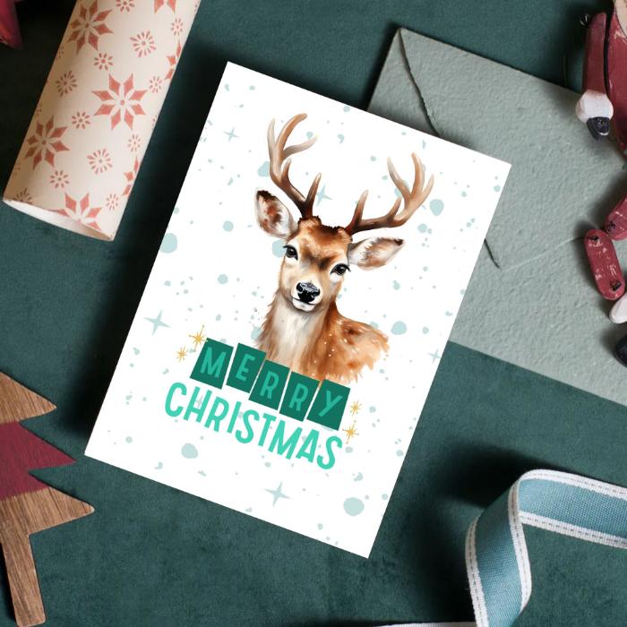 Printable Reindeer Christmas Card 5x7 Merry Christmas