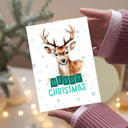 Printable Reindeer Christmas Card 5x7 Merry Christmas