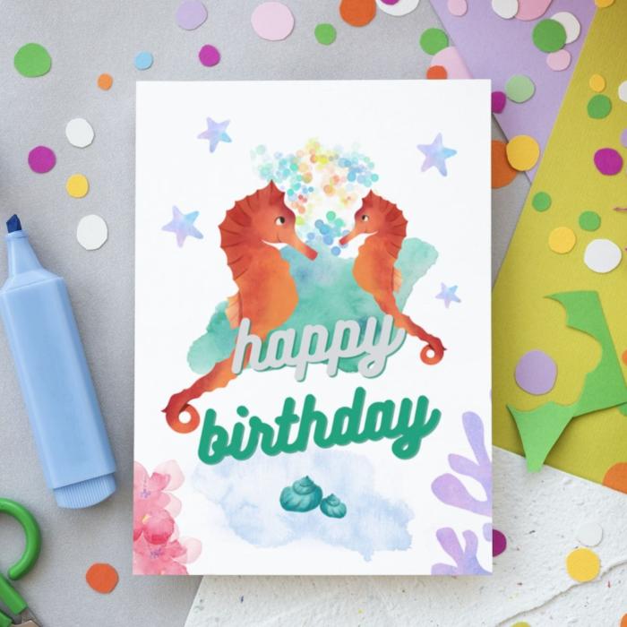 Printable Seahorse Birthday Card