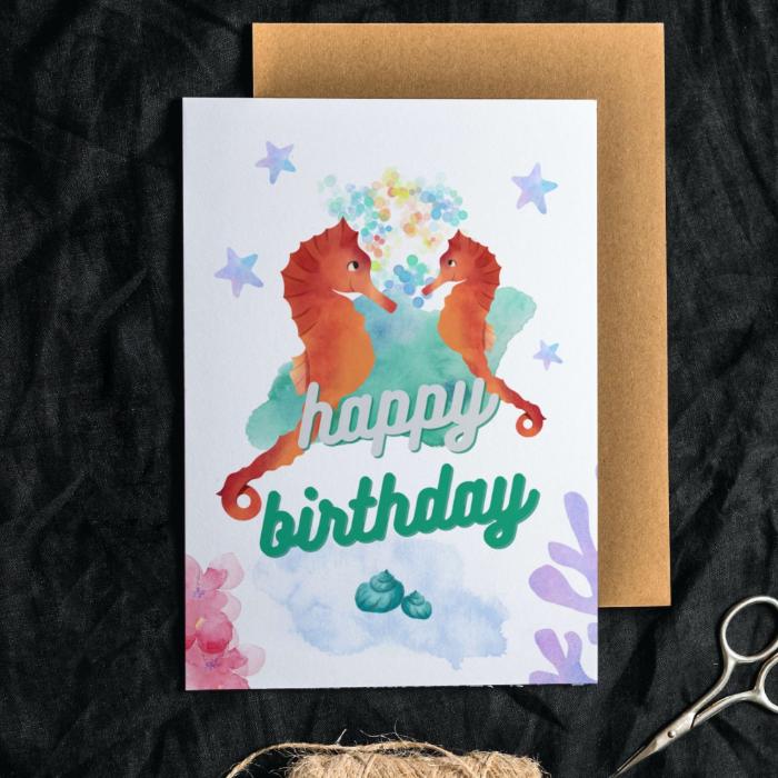 Printable Seahorse Birthday Card