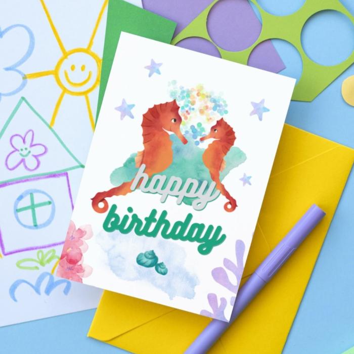 Printable Seahorse Birthday Card