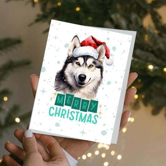 Siberian Husky Printable Christmas Card Merry Christmas