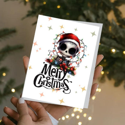 Printable Skeleton Christmas Card Tangled in Lights Goth Christmas