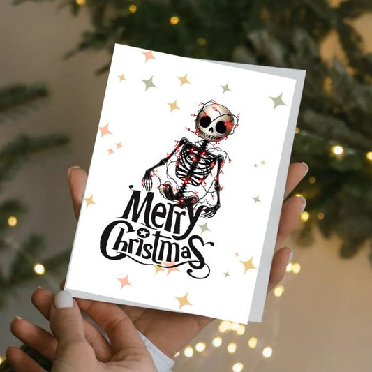 Printable Goth Christmas Card Tangled Skeleton