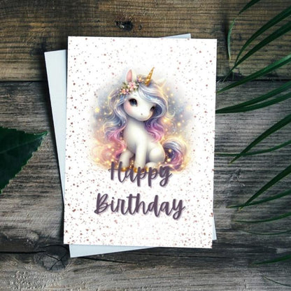 Sparkling Printable Unicorn Birthday Card, Pastel Fantasy Unicorn Instant Download