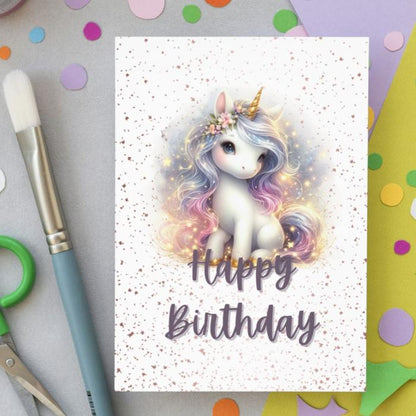 Sparkling Printable Unicorn Birthday Card, Pastel Fantasy Unicorn Instant Download