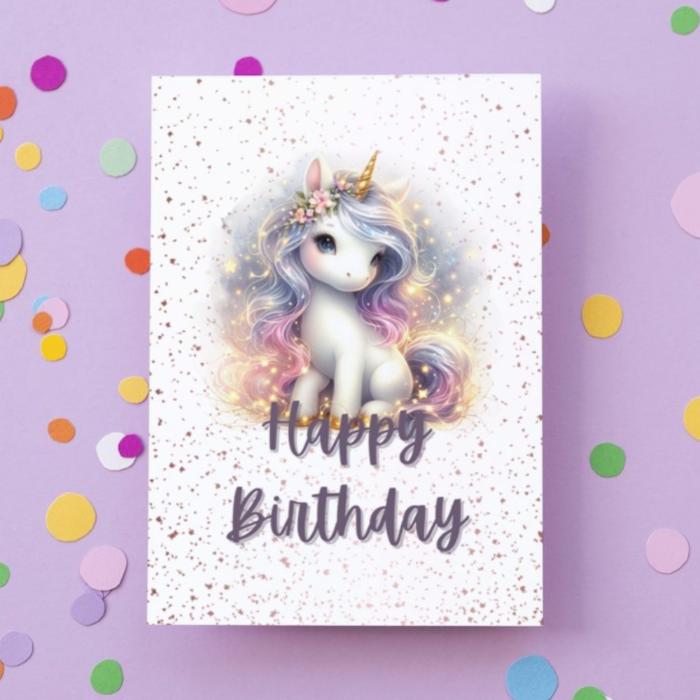 Sparkling Printable Unicorn Birthday Card, Pastel Fantasy Unicorn Instant Download