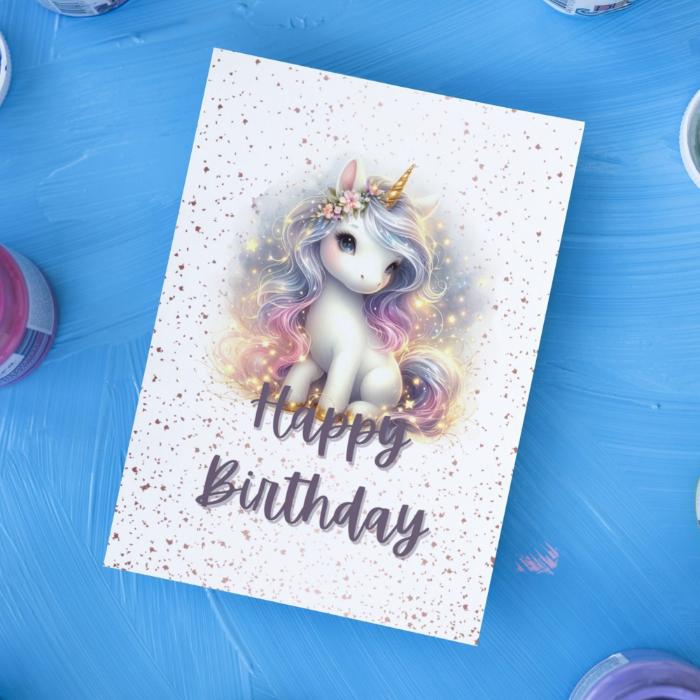 Sparkling Printable Unicorn Birthday Card, Pastel Fantasy Unicorn Instant Download