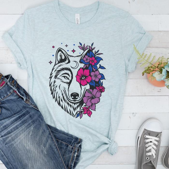 Bisexual Wolf With Flowers Shirt