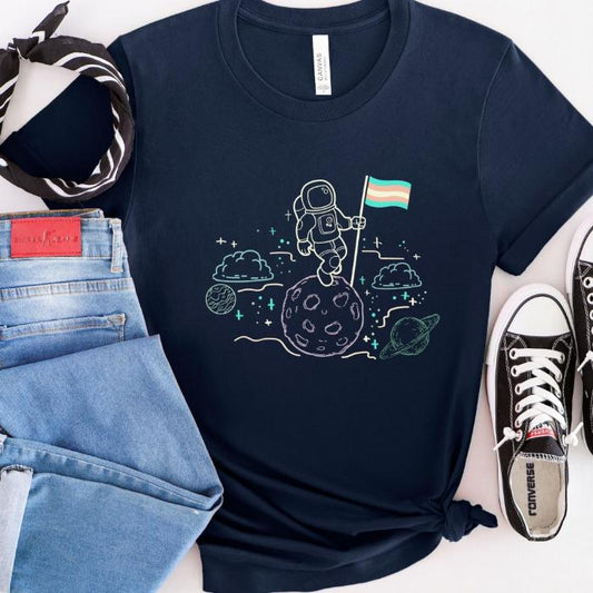 Trans Pride Shirt Astronaut With Flag