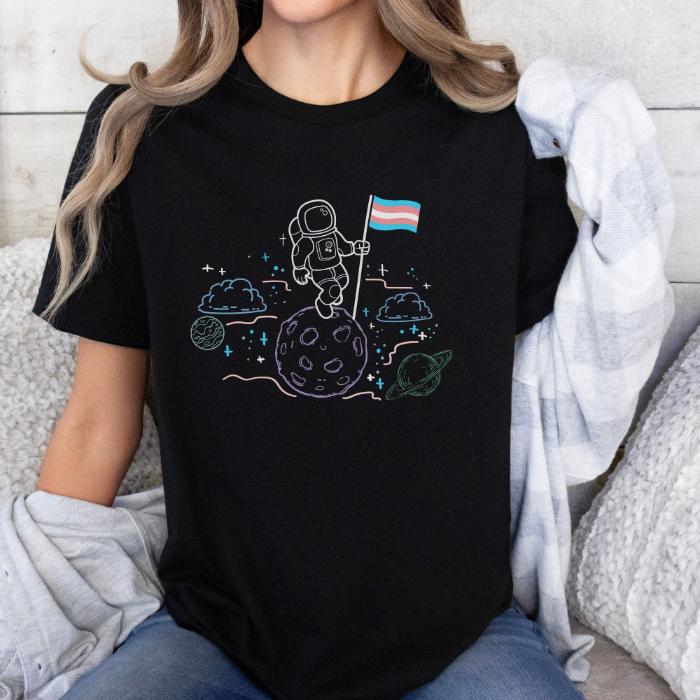 Trans Pride Shirt Astronaut With Flag