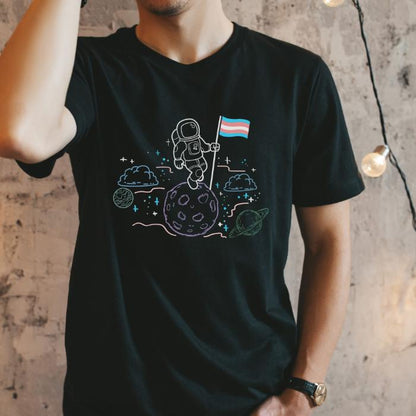 Trans Pride Shirt Astronaut With Flag