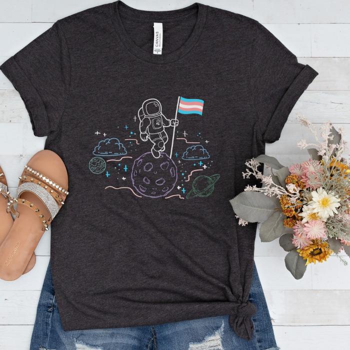 Trans Pride Shirt Astronaut With Flag