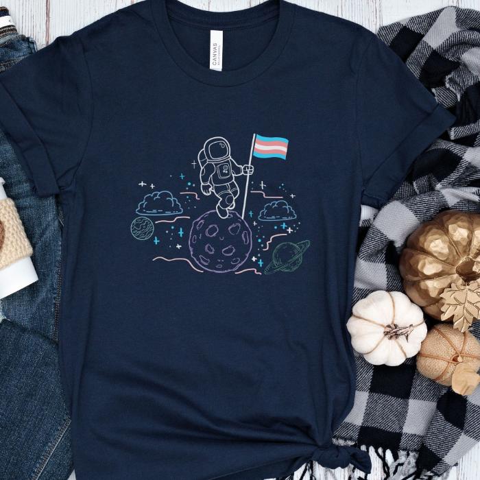 Trans Pride Shirt Astronaut With Flag