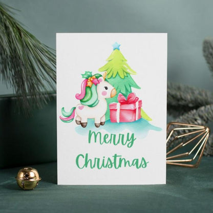 Printable Unicorn Christmas Card. 5x7 Unicorn Holiday Greeting Card