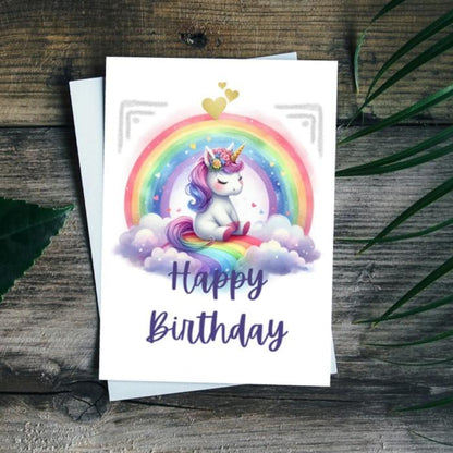 Printable Kids Unicorn Birthday Card, Colorful Rainbow Greeting Card