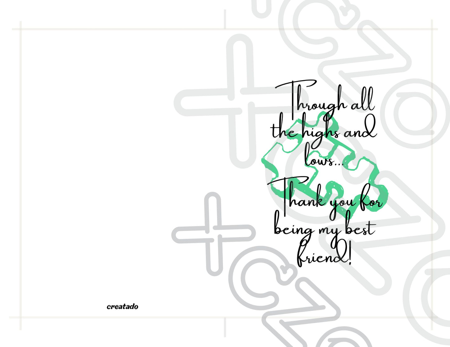 Best Friend Printable Thank You Card Green Puzzle Pieces