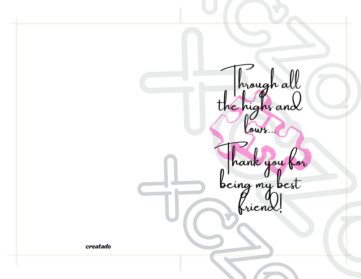 Best Friend Printable Thank You Card Pink Puzzle Pieces