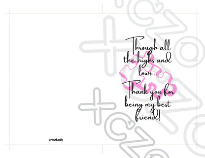 Best Friend Printable Thank You Card Pink Puzzle Pieces