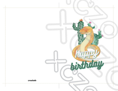 Desert Snake Printable Birthday Card - White Green